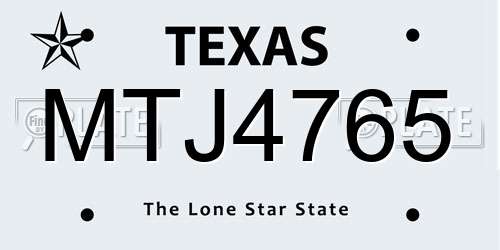MTJ4765 Texas License Plate