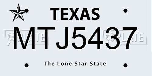 MTJ5437 Texas License Plate