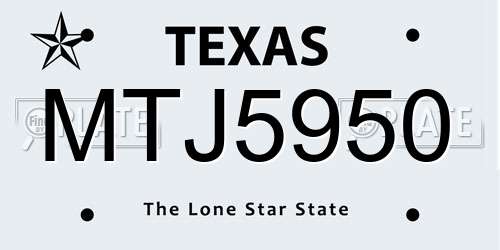 MTJ5950 Texas License Plate
