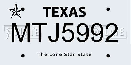 MTJ5992 Texas License Plate