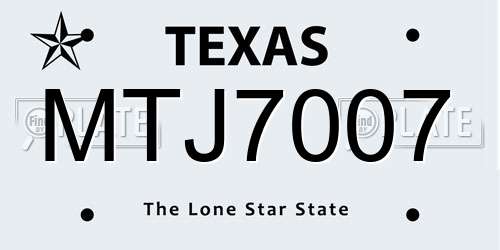 MTJ7007 Texas License Plate