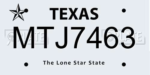 MTJ7463 Texas License Plate