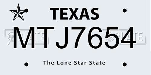 MTJ7654 Texas License Plate
