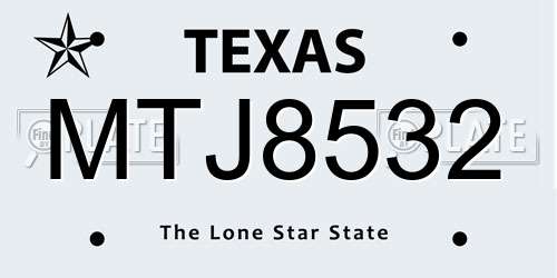MTJ8532 Texas License Plate