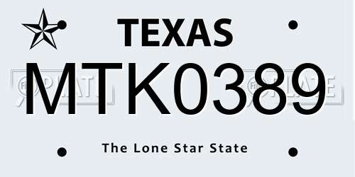 MTK0389 Texas License Plate