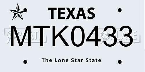MTK0433 Texas License Plate
