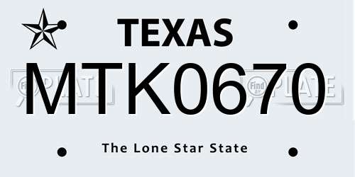 MTK0670 Texas License Plate