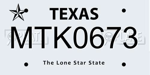 MTK0673 Texas License Plate