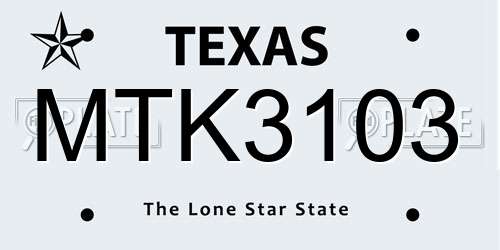 MTK3103 Texas License Plate