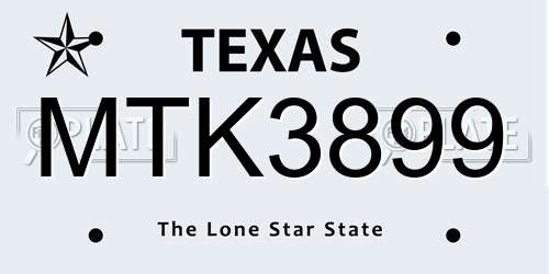 MTK3899 Texas License Plate