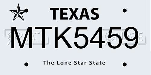 MTK5459 Texas License Plate