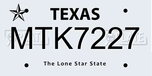 MTK7227 Texas License Plate