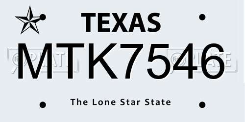 MTK7546 Texas License Plate
