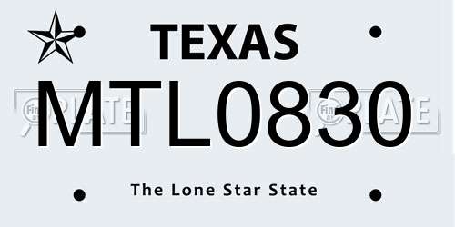 MTL0830 Texas License Plate