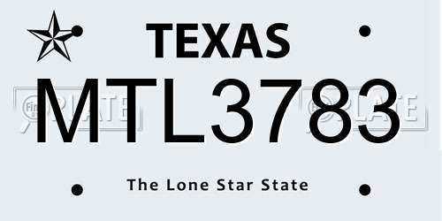 MTL3783 Texas License Plate