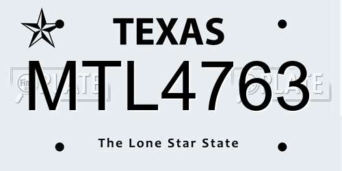 MTL4763 Texas License Plate