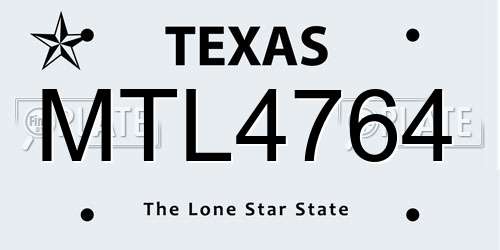 MTL4764 Texas License Plate