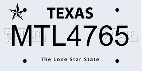 MTL4765 Texas License Plate