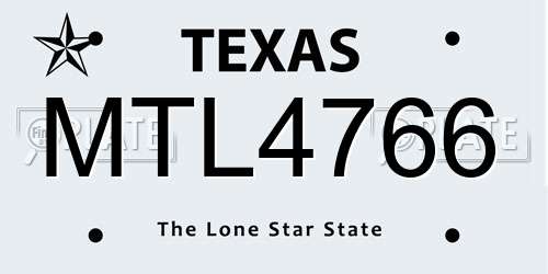 MTL4766 Texas License Plate