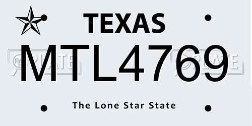MTL4769 Texas License Plate