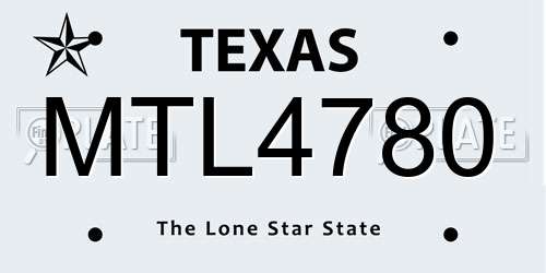 MTL4780 Texas License Plate