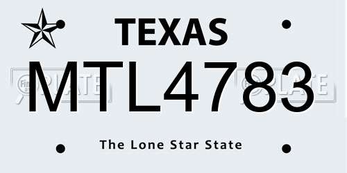 MTL4783 Texas License Plate
