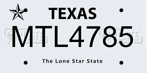 MTL4785 Texas License Plate