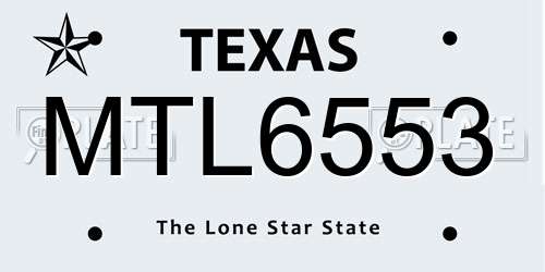 MTL6553 Texas License Plate