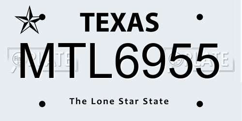 MTL6955 Texas License Plate