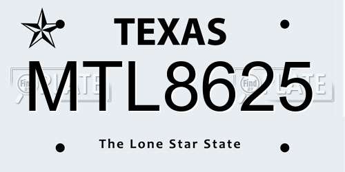 MTL8625 Texas License Plate