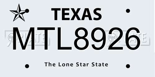 MTL8926 Texas License Plate