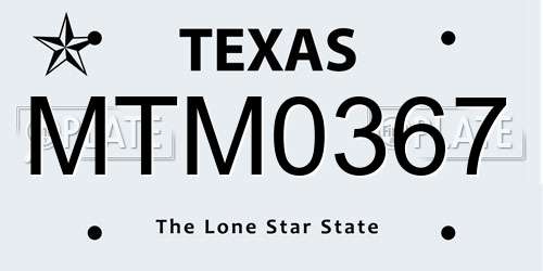 MTM0367 Texas License Plate