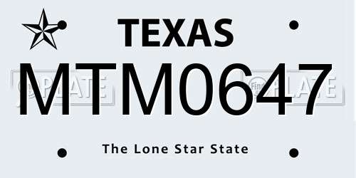 MTM0647 Texas License Plate