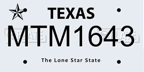 MTM1643 Texas License Plate
