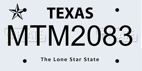 MTM2083 Texas License Plate