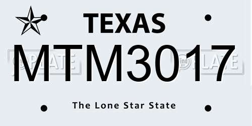 MTM3017 Texas License Plate