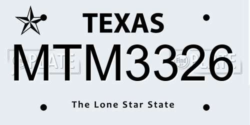MTM3326 Texas License Plate