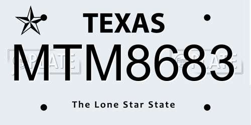 MTM8683 Texas License Plate