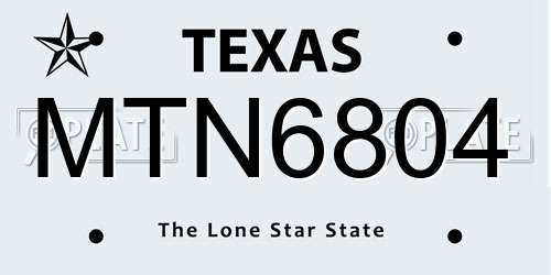 MTN6804 Texas License Plate