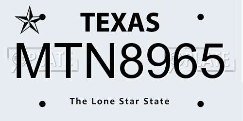 MTN8965 Texas License Plate