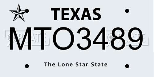 MTO3489 Texas License Plate