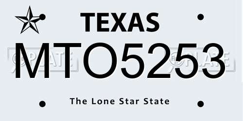 MTO5253 Texas License Plate