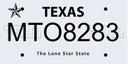 MTO8283 Texas License Plate