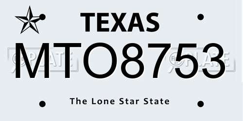 MTO8753 Texas License Plate
