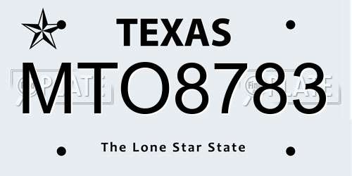 MTO8783 Texas License Plate