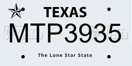 MTP3935 Texas License Plate