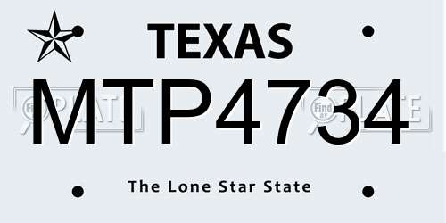MTP4734 Texas License Plate