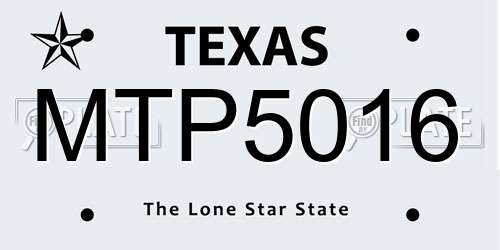 MTP5016 Texas License Plate