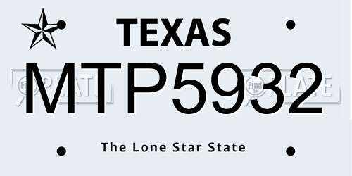 MTP5932 Texas License Plate