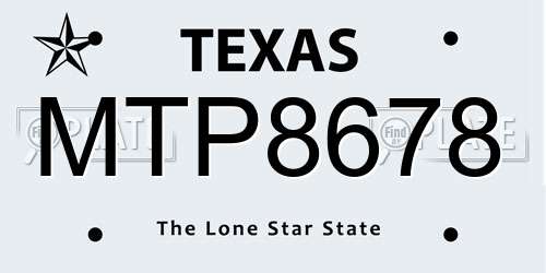 MTP8678 Texas License Plate